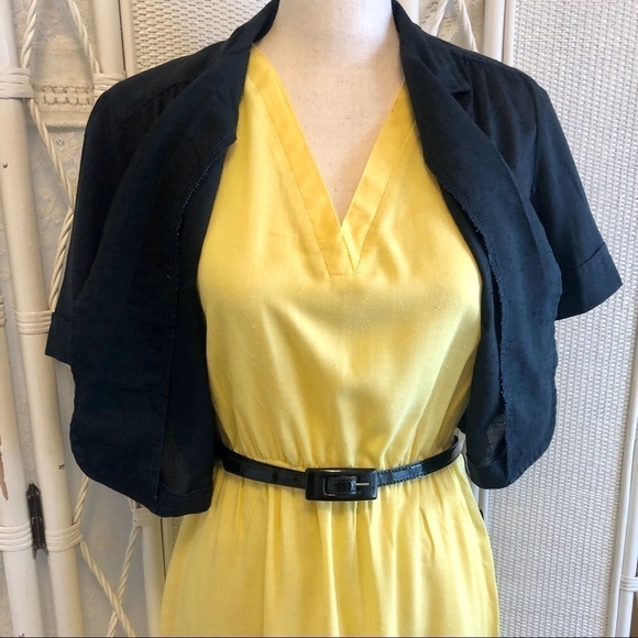 Vintage 70s Dress Yellow with Black Cropped Jacket and Skinny Belt size Medium - Picture 9 of 16